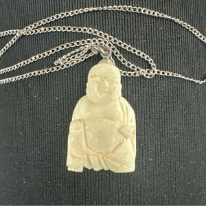 Cream Buddha 1” Pendant on Sterling 18” Necklace